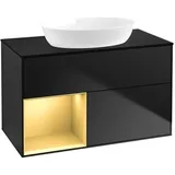 Villeroy & Boch Villeroy und Boch Finion Waschtischunterschrank GA12HFPD 100cm, Abdeckplatte black matt, Emotion, Regale Gold matt lacquer, Black matt lacquer