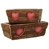 Frank Flechtwaren Herz Blumenkasten, Blumentopf eckig Pflanzkasten "Rinde", im 2er Set mit Herz 24 x 13 x 10 cm, 30 x 18 x 12 cm