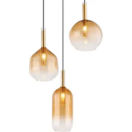 GLOBO Pendelleuchte Hängelampe Deckenleuchte Esszimmerlampe Glas Amber 3-Flammig