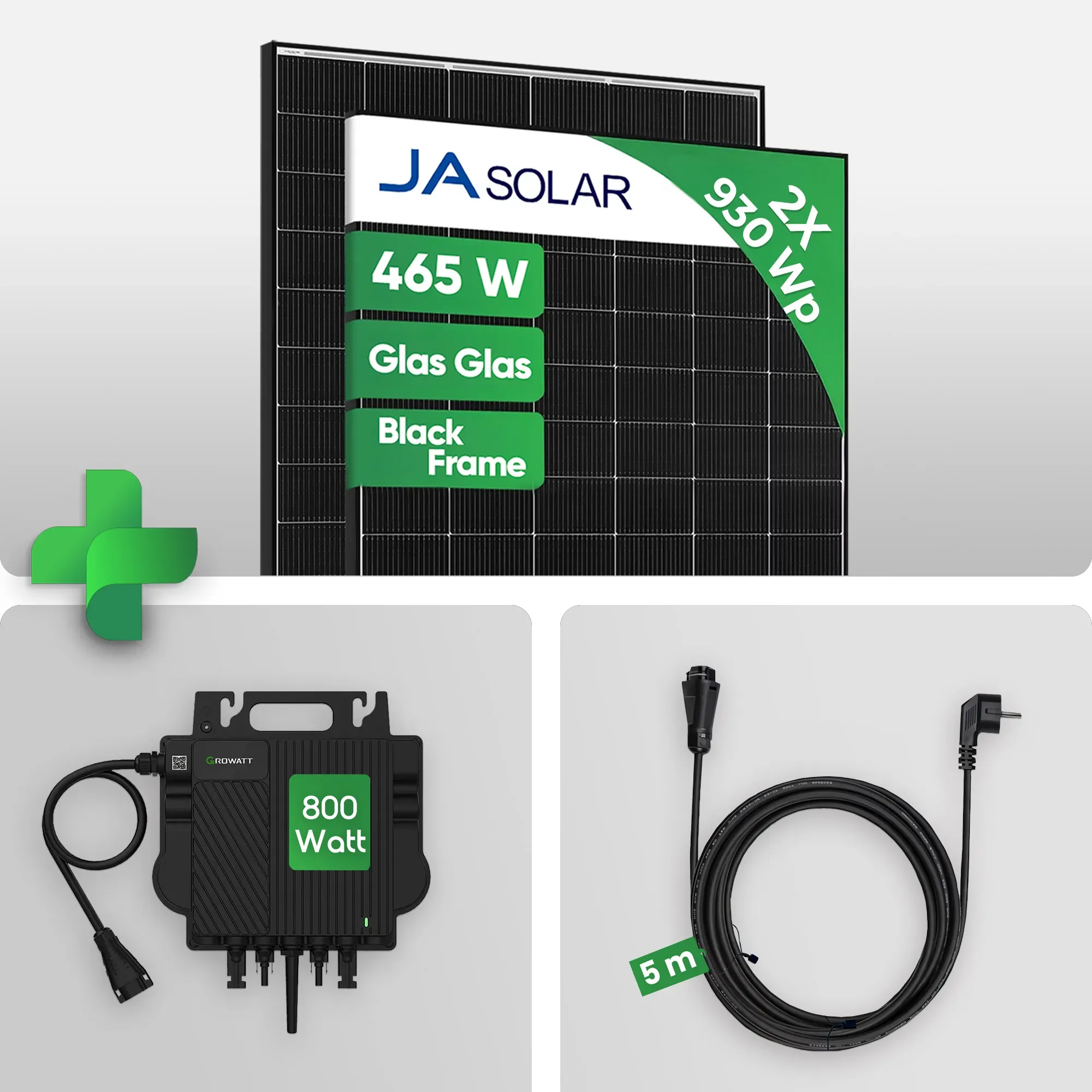 930wp Balkonkraftwerk mit 2 Modulen mit  DeepBlue 4.0 ProTechnologie und Growatt NEO 800 Inverter - inkl. 0 % MwSt. für Privatkunden