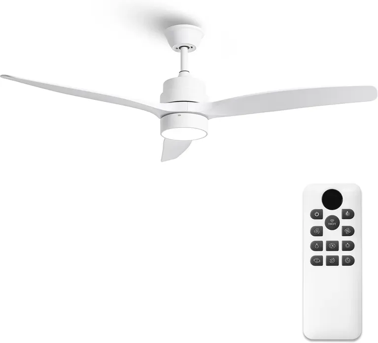 Parrot Uncle 132 cm Deckenventilator mit LED-Licht und Fernbedienung, 3 Flügel, Weiß