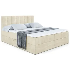 altdecor Boxspringbett mit H4 Matratze und Topper - 160 x 200 cm - OTTA - Beige Samt - Polsterbett mit Bettkasten und Lattenrost, Bett mit Stauraum - Beige