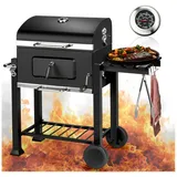 tectake Holzkohlegrill Smoker höhenverstellbar, mit 2 Rädern schwarz