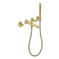 hansgrohe 3-Loch Fertigset Wannemisch.Wand UP 49481950 ohne Struktur, Brushed Brass, Unterputz, Wandmontage