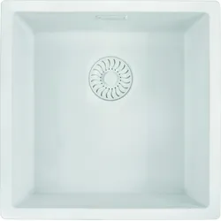 Caressi White Line quadratisches Spülbecken flächenbündiger Einbau CAGRPP40WH-FL, Küchenspüle weiß Quarz