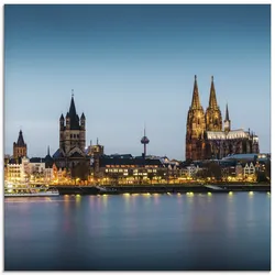 Glasbild ARTLAND "Köln Rheinpromenade", blau (farbe bild(er): blau), B:50cm H:50cm, Bilder, in verschiedenen Größen