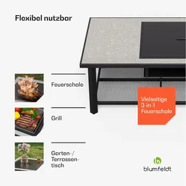 Blumfeldt Merano Avanzato L 3-in-1-Feuerschale mit Grillfunktion als Tisch, nutzbar 122 x 87 cm Steingrau