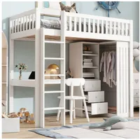 STILVORA Hochbett 90×200 erwachsene mit treppe,Bett mit Schreibtisch,ohne matratze (Hochbett,mit Schreibtisch und Stauraum Inkl. Kleiderschrank, 3 Schubladen, Geländer und Treppe) ohne Matratze