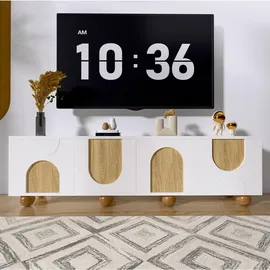 Okwish TV-Lowboard 175x38x50 cm Weiß/Natur MDF