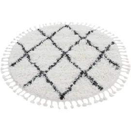 carpetfine Hochflor-Teppich CARPETFINE "Eddy", schwarz, H:30mm Ø:80cm, Polyester, Teppiche, Fransenteppich, Shaggy Langflor mit Fransen, starke Größenauswahl, Wohnzimmer