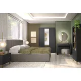 99rooms Kossa Schlafzimmerset Schwarz Eiche Hellgrau 160x200 cm