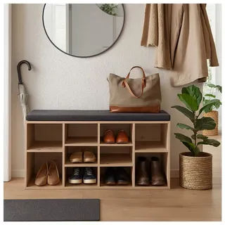 Hti-Living Garderobenbank mit 10 Regalfächern inkl. Sitzkissen Artisaneiche