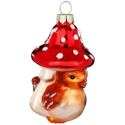 Christbaumschmuck Glas 7,5cm Vogel Figur zum Aufhängen - Handbemalt Weihnachtsbaum Anhänger Weihnachten Weihnachtsbaumschmuck Wald Tier Pilz Braun Rot