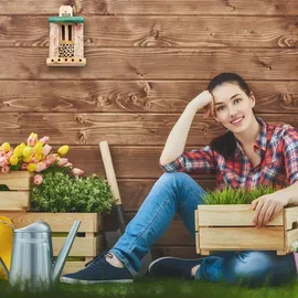 Relaxdays Insektenhotel, Nisthilfe für Wildbienen & Wespen, Garten, Balkon, Bienenhotel HBT: 25x15x11,5 cm, Natur-grün