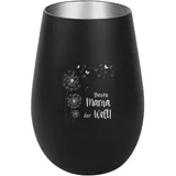 der-porzellan-laden Windlicht mit Gravur Beste Mama der Welt, Schwarz Silber, Teelichthalter aus Glas mit Spruch, Tischdeko modern