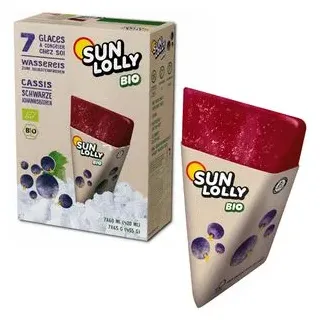 sun-lolly Sun Lolly Bio Wassereis Schwarze Johannisbeere 7 Stk | Mit Fruchtsaft | Zum Selbsteinfrieren | Ohne künstliche Aromen | Frei von Süßungsmittel | Laktosefrei | Glutenfrei | Vegan | 7 x 60ml