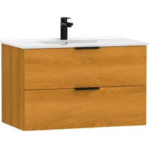 WELLTIME Waschtisch WELLTIME "Athen Badschrank Badezimmer WC Unterschrank mit Becken", braun (eichefarben, eichefarben), B:80cm H:50cm T:46cm, Waschtische, Waschtisch, Waschplatz mit 2 Schubladen, Breite 80cm Softclose Bad