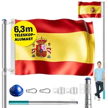 monzana MONZANA® Aluminium Teleskop Fahnenmast 6,30m Bodenhülse 60cm inkl. Spanien Flagge Spanische Nationalflagge Fahne Flaggenmast Mast Alu