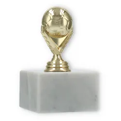 Pokal Kunststofffigur Fußball gold auf weißem Marmorsockel 10,6cm