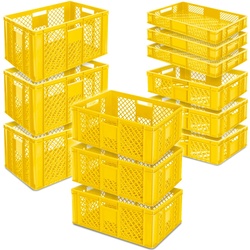 12x Stapelkorb/Bäckerkisten in 4 Größen, Grundmaß LxB 600 x 400 mm, H 90 mm, 150 mm, 240 mm, 320 mm, Farbe gelb