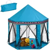 Relaxdays Spielzelt sechseckig, für Kinder, Spielhaus Indoor, HBT: 135 x 140 x 140 cm, Kinderzelt 6 Eingänge, türkis