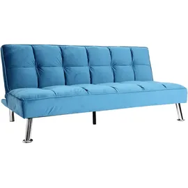 Mendler Sofa HWC-K21, Klappsofa Couch Schlafsofa, Nosagfederung Schlaffunktion Liegefläche 181x107cm ~ Samt, blau