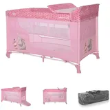 Lorelli Reisebett Moonlight zwei Ebenen, faltbar, Wickelauflage, Matratze, Räder rosa pink
