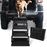 Hundetreppe für Auto – Faltbare Hunderampen für große Hunde mit Rutschfester Oberfläche, tragbare Hundetreppe für Autos und SUV, LKW, unterstützt bis zu 90 kg, 6 Stufen