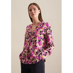 Klassische Bluse SEIDENSTICKER "Schwarze Rose", Damen, Gr. L (40), beige, 100% Viskose, gemustert, regular fit, ohne Ausschnitt, Langarm, Blusen, Tunika Druck