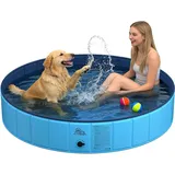 KYG Hundepool große Hunde 160x30cm – faltbar, stabil, rutschfest, einfache Entleerung, mit Ablassventil & 4 Flicken – Hunde Planschbecken für alle Hundegrößen, für den Außenbereich