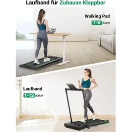 therun Laufband für Zuhause bis zu 12 km/h, 2-in-1 Laufband mit Großer Lauffläche und Touchscreen-LED Anzeige, ‎ Grün