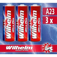 3 x Wilhelm A23 Alkaline Batterie MN21, V23GA, 23A 12V Ø10,0 x 28,3mm NEU!