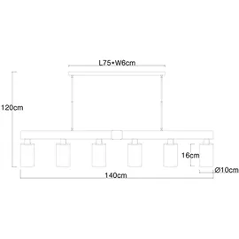 GLOBO Hängelampe 6-flg. 140 cm rechteckig/Rauchglas/Metall schwarz