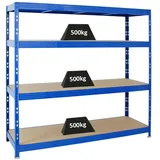 Proregal Schwerlastregal Metall 180 x 200 x 60 cm blau 4 Spanplatten-Ebenen