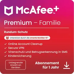 McAfee+ Premium Family | 1 Jahr | Unbegrenzte Geräte (McAfee Plus Premium)