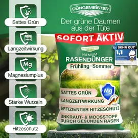 düngemeister Rasendünger für Ihren sattgrünsten Traumrasen - gesunder, dichter und sattgrüner Rasen sofort mit revolutionärer KI Formel - Lan...
