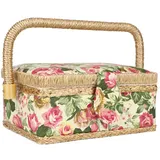 Nähkorb, Nähset-Aufbewahrungsbox Mit Abnehmbarem Tablett, Nähkasten-Organizer, Integriertes Nadelkissen Und Innentasche, 24,9 X 16 X 10,5 Cm(Blumen)