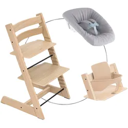 Stokke® TRIPP TRAPP® Bundle Treppenhochstuhl Eiche inkl. Newbornset light grey & Babyset, natur