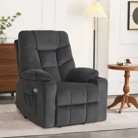 MCombo Fernsehsessel 7286 Stoff 85 x 104 x 94 cm Dunkelgrau elektrisch mit Aufstehhilfe