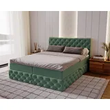 Kaiser Möbel Boxspringbett Chesterfield-Kontinentalbett Luxury Stoff Royal Velvet (Bett-Set mit Matratze und Topper), Bettkasten und Topper und Matratze grün 120 cm x 200 cm