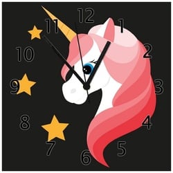 Wallario Wanduhr Einhorn Muster – Süße rosa Einhörner mit Sternen (Glasuhr) 30 cm x 30 cm