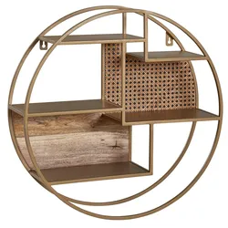 KADIMA DESIGN Wandregal, Industrial-Stil, Rattan/Metall/Massivholz, 5 Ablageflächen, Handgefertigt