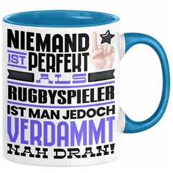 Trendation Tasse Rugbyspieler Geschenk Tasse Lustige Geschenkidee für Rugbyspieler Gebu blau