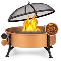 Blumfeldt Feuerschale mit Grillrost, Outdoor Stahl-Feuerschale Groß, Mobile Garten-Feuerschale 75 cm, Feuerschalen mit Festem Stand, Wetterfeste Feuerschale für den Garten, Runde Feuerstelle