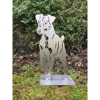 Terma Stahldesign Rost Hund Jagdterrier Lebensgroß Handmade Germany tolle Gartendeko aus Metall Figur deko Geschenk Rostfigur Garten deko Gartenfigur, hundegrab deko