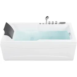 Whirlpool Badewanne weiß rechteckig mit LED 169 x 81 cm links ARTEMISA