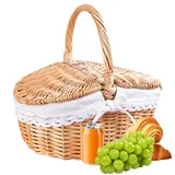 Huayeex Niedlicher Picknickkorb mit Einzelgriff - Leerer Weiden Aufbewahrungskorb,Großer Weidenkorb Für Schulveranstaltung Camping Gartenparty Hinterhofversammlung Outdoor Hochzeit
