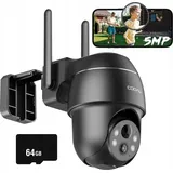 COOAU 5MP Überwachungskamera Außen Akku mit 64GB SD-Karte, 355°|120° PTZ WLAN IP Kamera Outdoor, Farbnachtsicht, 4DBi, PIR-Sensor, Personen Erk...