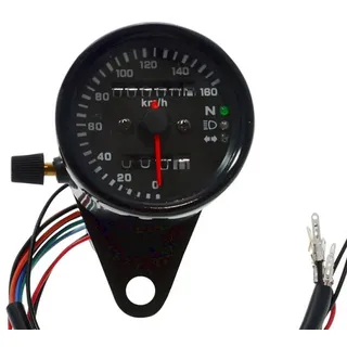 2EXTREME Tacho 12V Motorrad Quad ATV Tachometer universal Kilometerzähler 60mm beleuchtet, Anzeige bis 160km/h, mechanisch Tachowellenantrieb, Neutral, Blinker, Licht