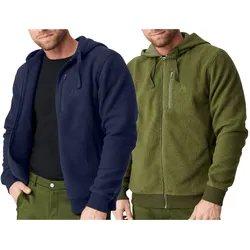 DANISH ENDURANCE Herren Übergangs-Jacke kuschelige Fleece-Jacke mit Kapuze nachhaltige Oeko-Tex zertifizierte Jacke 155000 Navy oder Grün - L